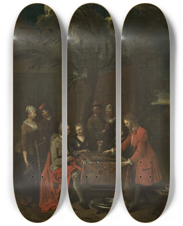 Triptych art skateboard deck of Jan Baptist Lambrechts Company Playing by Jan Baptist Lambrechts (1680-1731)