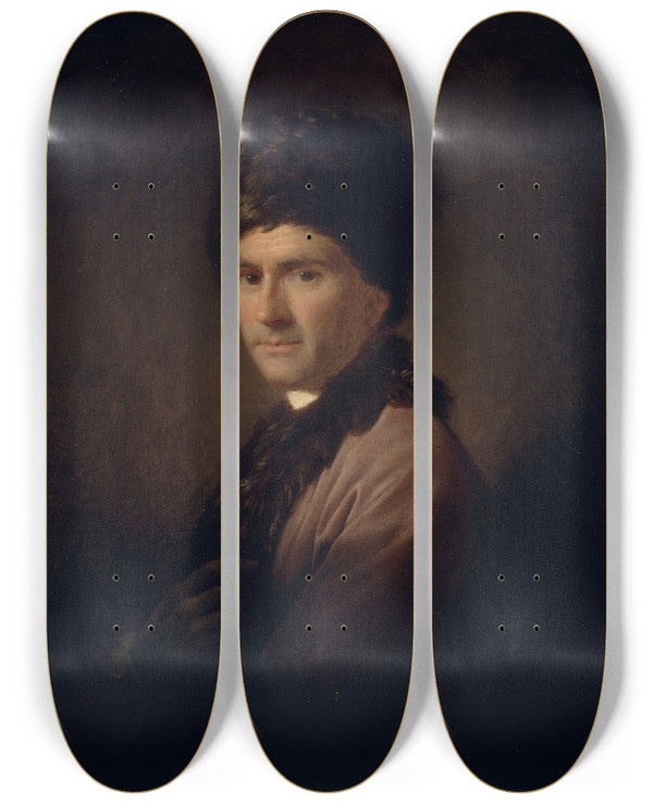 Triptych art skateboard deck of Allan Ramsay Jeanjacques Rousseau by Allan Ramsay (1713-1784)