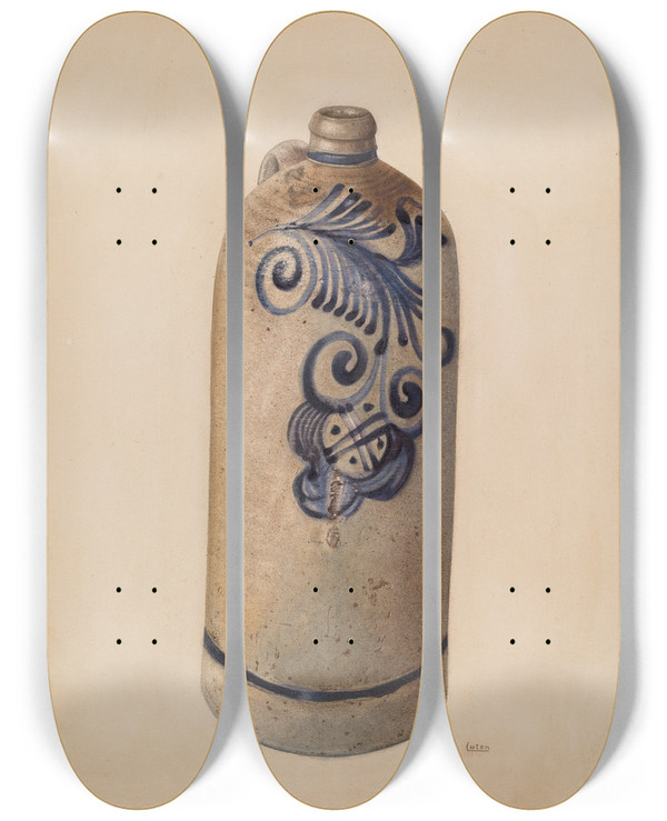 Triptych art skateboard deck of Winifred Luten Jug by Winifred Luten