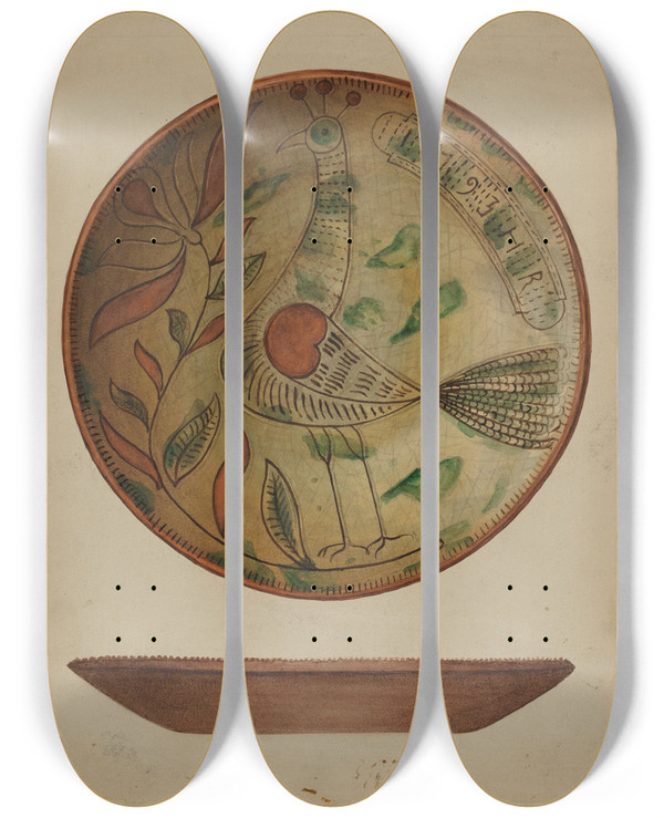 Triptych art skateboard deck of Hedwig Emanuel Pa German Plate by Hedwig Emanuel