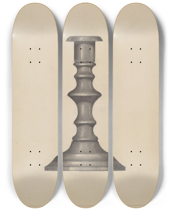 Triptych art skateboard deck of Mina Lowry Candlestick_1 by Mina Lowry (1894-1942)