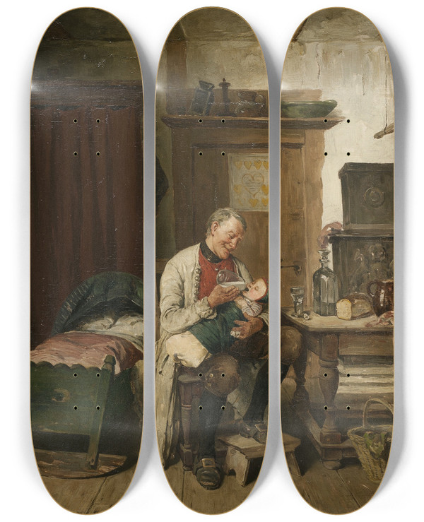 Triptych art skateboard deck of August Jernberg Farfar by August Jernberg (1826-1896)