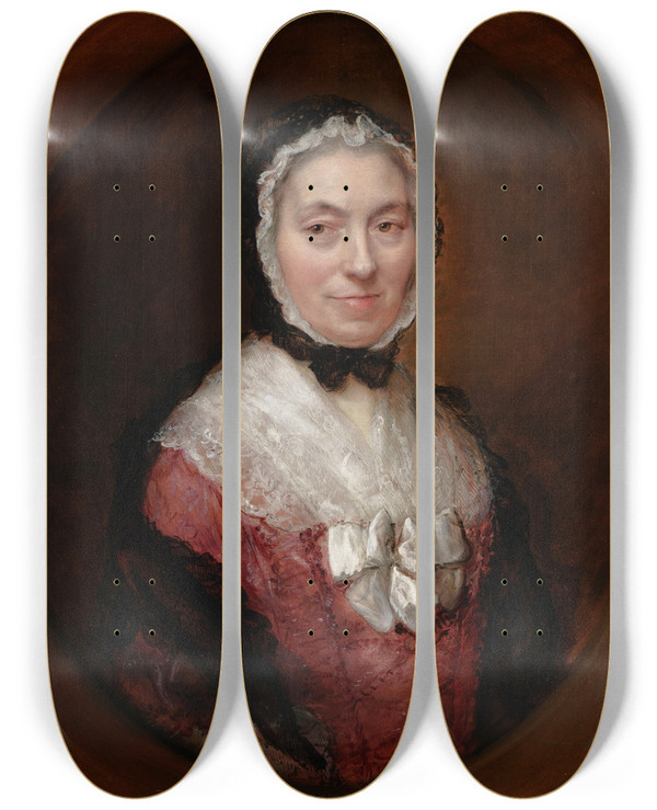 Triptych art skateboard deck of Thomas Gainsborough Lady In A Mob Cap by Thomas Gainsborough (1727-1788)