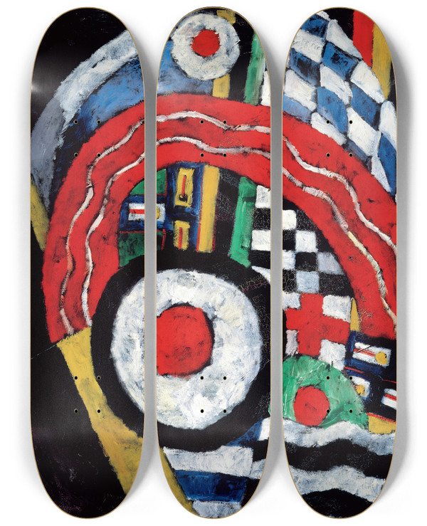Triptych art skateboard deck of Marsden Hartley Painting No 46 by Marsden Hartley (1877-1943)