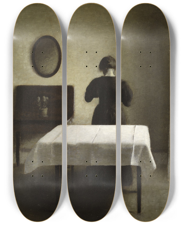 Triptych art skateboard deck of Vilhelm Hammershi Interior_3 by Vilhelm Hammershoi (1864-1916)