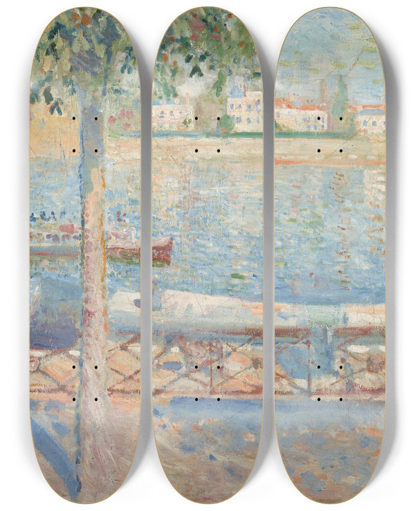 Triptych art skateboard deck of Edvard Munch The Seine At Saintcloud by Edvard Munch (1863-1944)