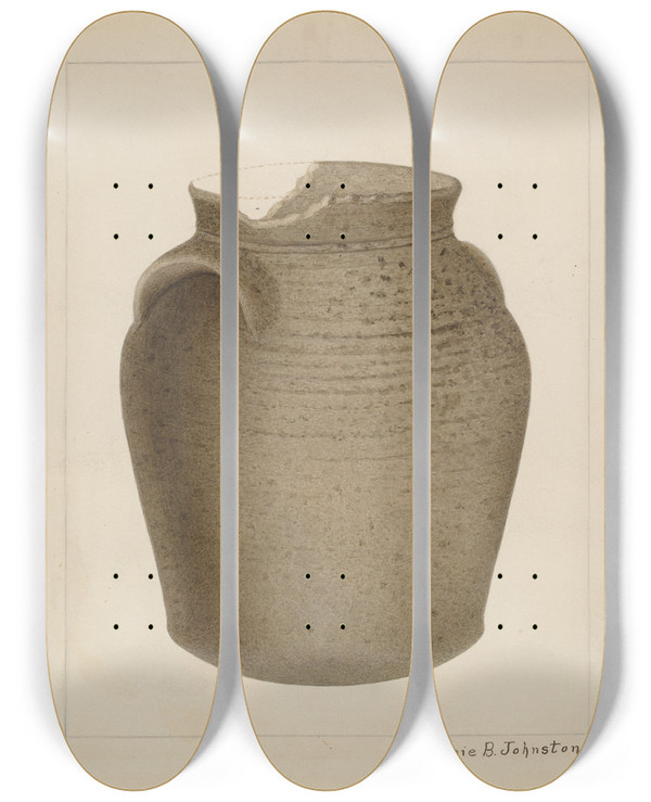 Triptych art skateboard deck of Annie B Johnston Stoneware Jar_21 by Annie B Johnston (20-)