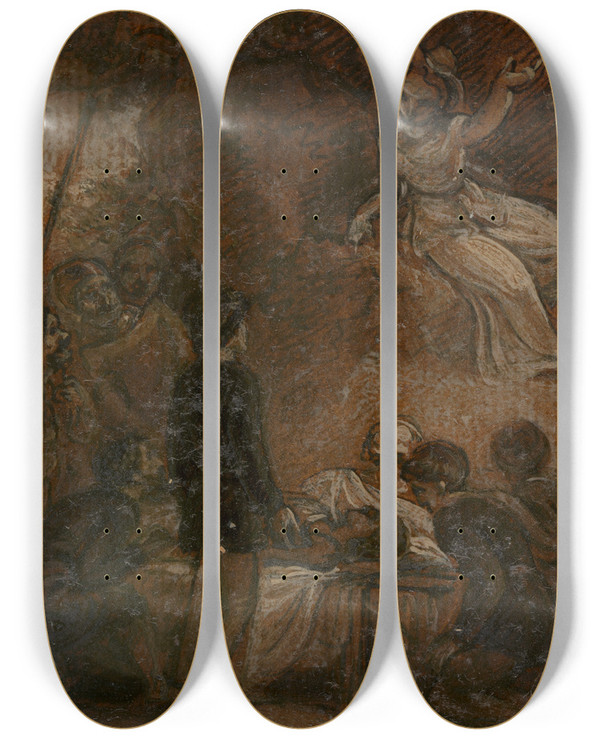 Triptych art skateboard deck of Robert Smirke One From Illustrations To Shakespeare_32 by Robert Smirke (1752-1845)