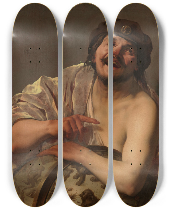 Triptych art skateboard deck of Hendrick Ter Brugghen Democritus by Hendrick Ter Brugghen (1588-1629)