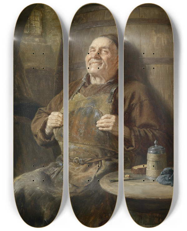 Triptych art skateboard deck of Eduard Von Grtzner Beschauliche Ruhe_2 by Eduard Von Grutzner (1848-1925)