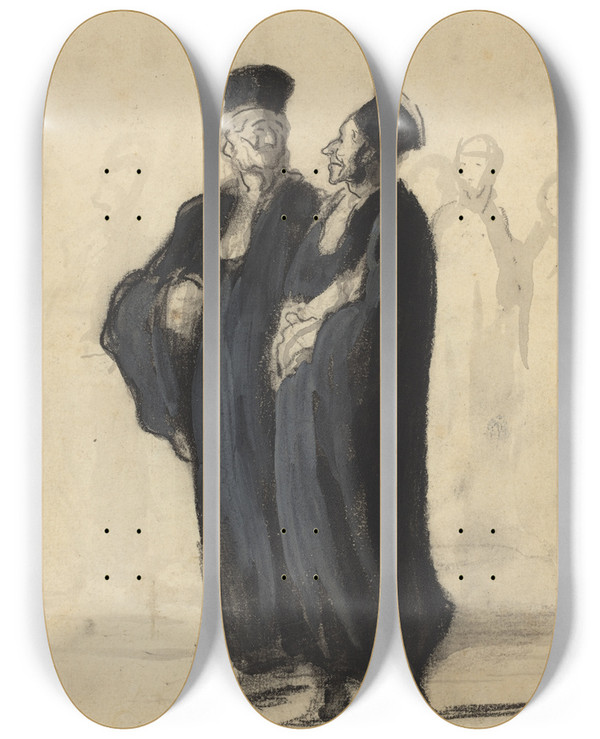 Triptych art skateboard deck of Honor Daumier Two Lawyers Ii by Honore Daumier (1808-1879)