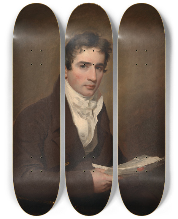 Triptych art skateboard deck of Thomas Sully John Sergeant by Thomas Sully (1783-1872)
