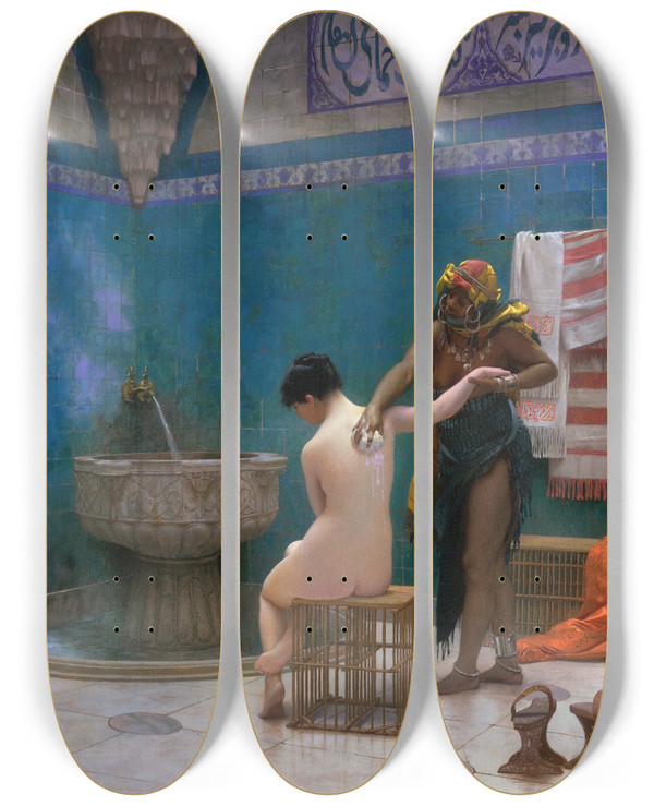 Triptych art skateboard deck of Jeanlon Grme The Bath by Jean-Lon Grme (1824-1904)