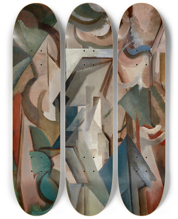 Triptych art skateboard deck of Youla Chapoval Les Toits by Youla Chapoval