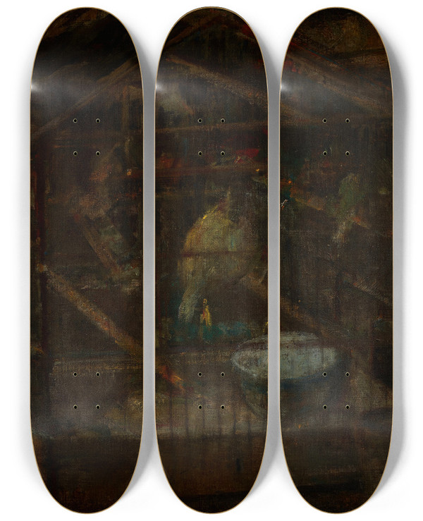 Triptych art skateboard deck of Olga Boznanska Birdcage by Olga Boznanska (1865-1940)