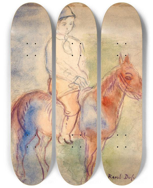 Triptych art skateboard deck of Raoul Dufy Enfant Chevaux by Raoul Dufy (1877-1953)