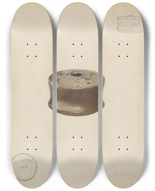 Triptych art skateboard deck of John Jordan Ceramic Ink Well by John Jordan