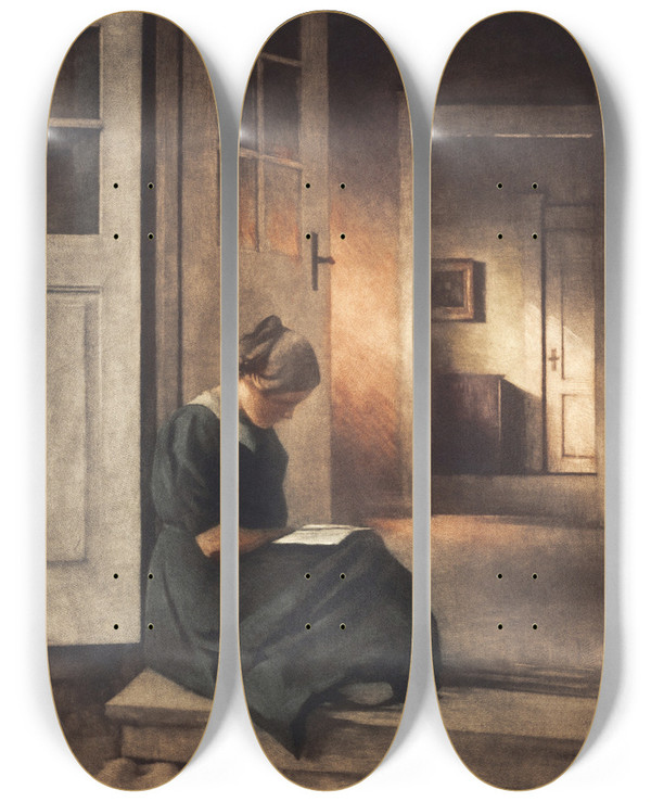 Triptych art skateboard deck of Peter Ilsted I Havedren by Peter Ilsted (1861-1933)