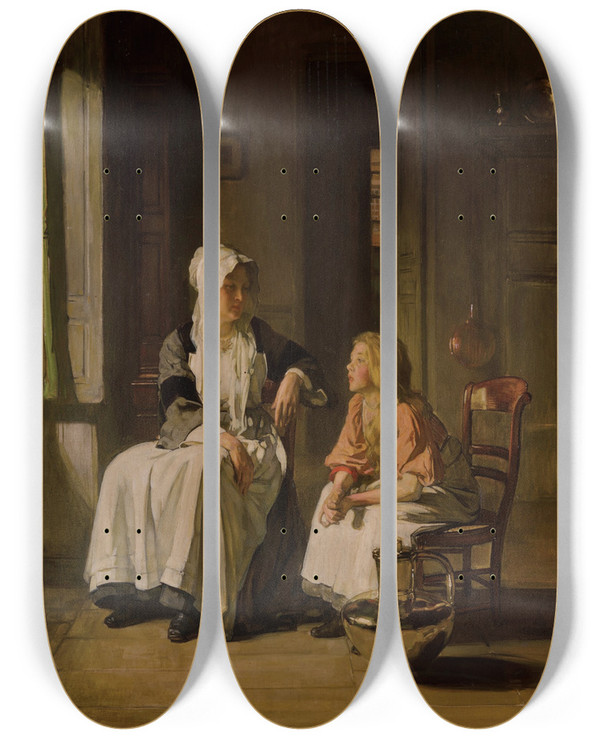 Triptych art skateboard deck of Joseph Bail A Welldeserved Break by Joseph Bail (1862-1921)