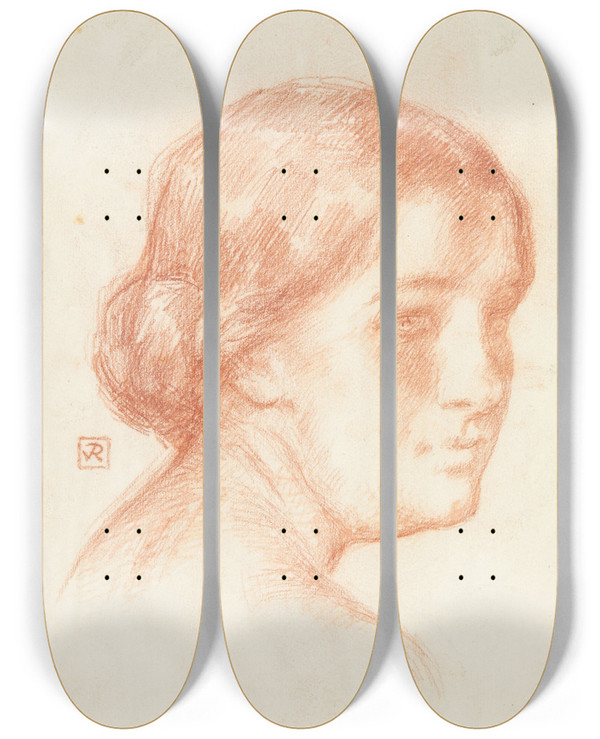 Triptych art skateboard deck of Theo Van Rysselberghe Vrouwenkop by Theo Van Rysselberghe (1862-1926)
