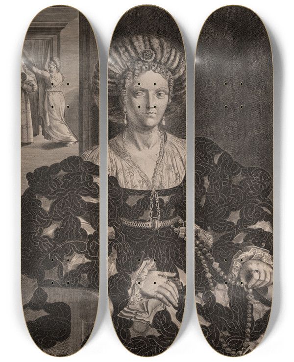 Triptych art skateboard deck of Giulio Romano Isabella Deste by Giulio Romano (1492-1546)