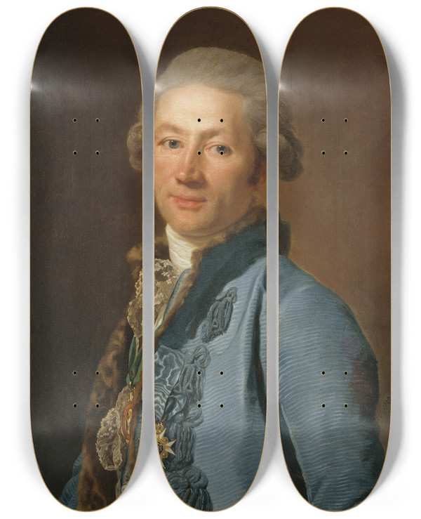Triptych art skateboard deck of Alexander Roslin Christoffer Bogislaus Zibet by Alexander Roslin (1718-1793)