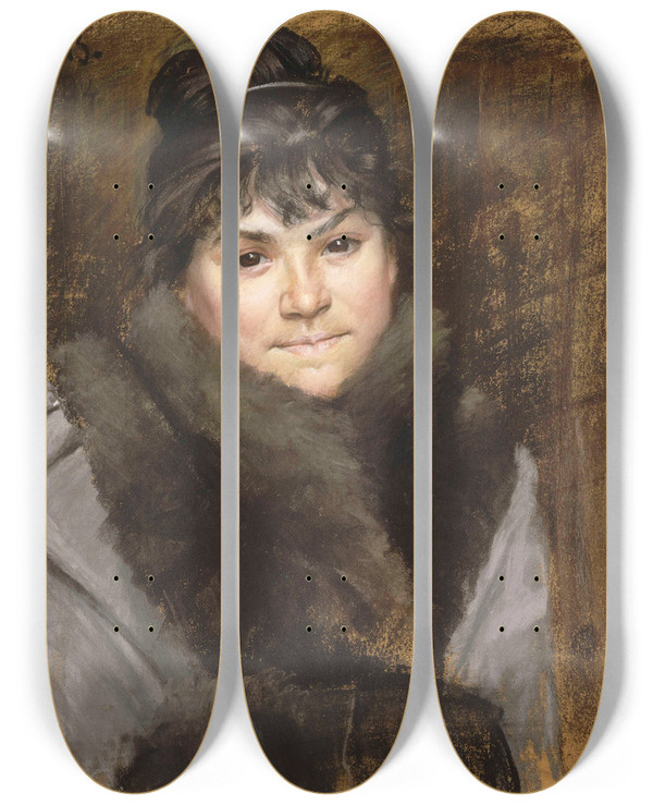 Triptych art skateboard deck of Marie Bashkirtseff Portrait De Mme X by Marie Bashkirtseff (1858-1884)