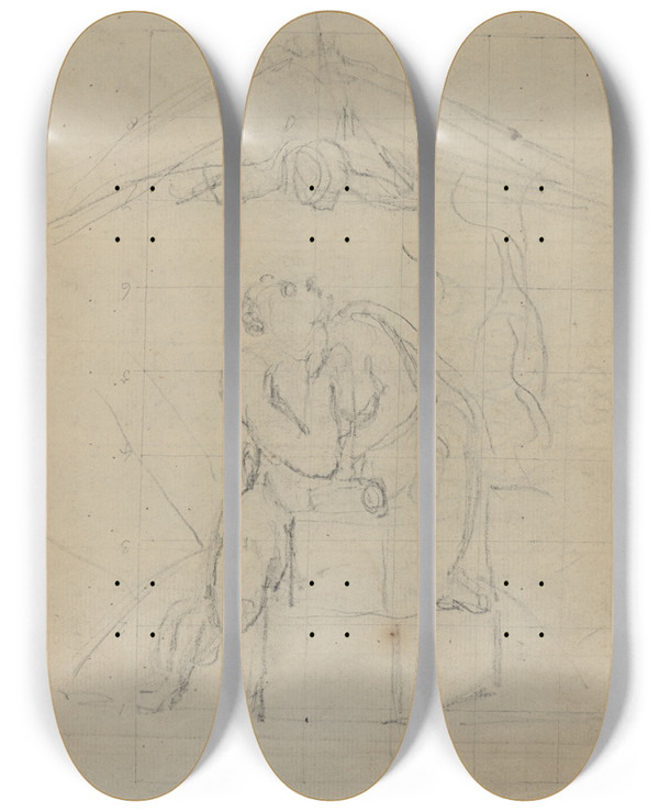 Triptych art skateboard deck of William Blake Los And His Spectre Verso by William Blake (1757-1827)