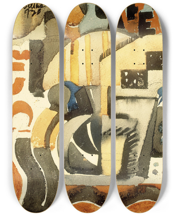 Triptych art skateboard deck of Fermn Revueltas The Fivecent Caf by Fermin Revueltas (1901-1935)