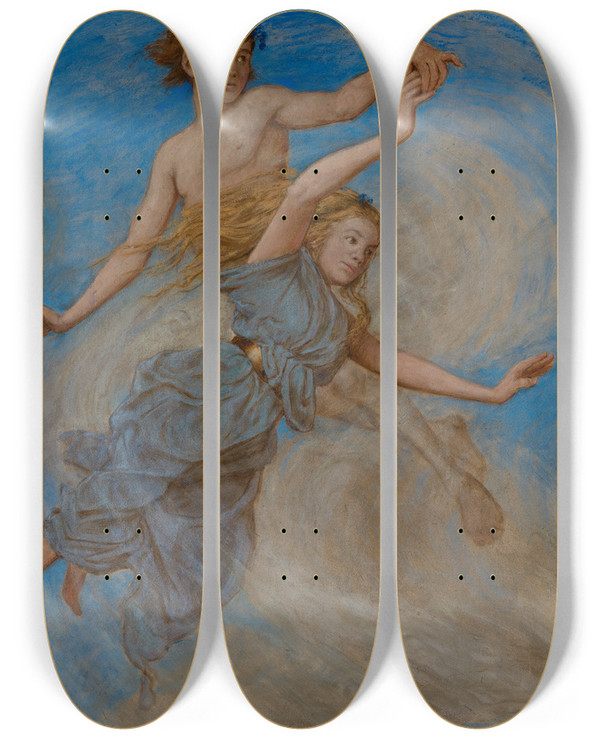 Triptych art skateboard deck of Hans Thoma August Erntetanz by Hans Thoma (1839-1924)