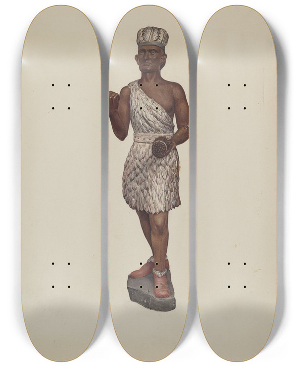 Triptych art skateboard deck of Jane Iverson Cigar Store Indian by Jane Iverson