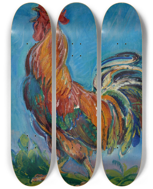 Triptych art skateboard deck of Nicolas Alexandrovitch Tarkhoff Le Coq Chantant by Nicolas Alexandrovitch Tarkhoff