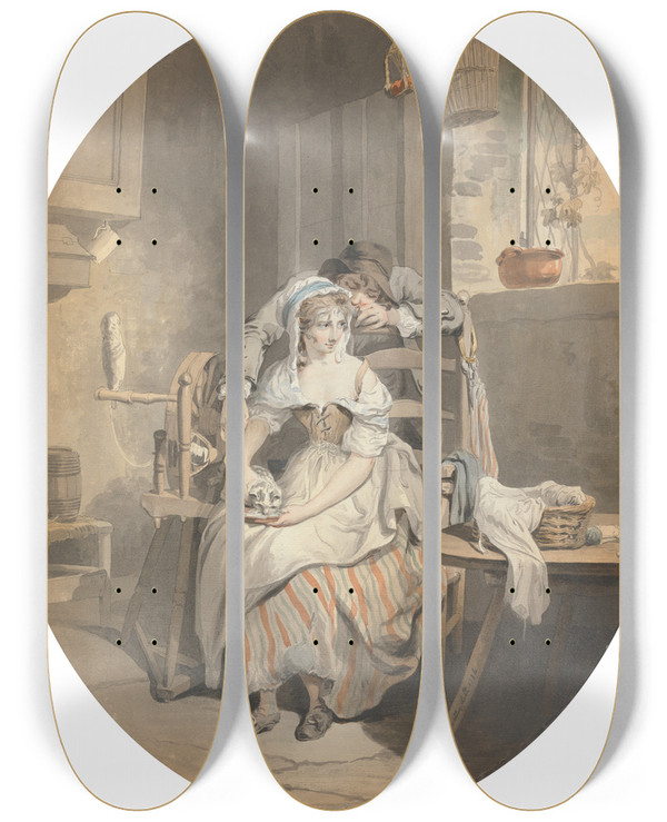 Triptych art skateboard deck of Francis Wheatley The Rustic Lover by Francis Wheatley (1747-1801)