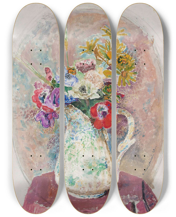 Triptych art skateboard deck of Zygmunt Waliszewski Anemones by Zygmunt Waliszewski (1897-1936)