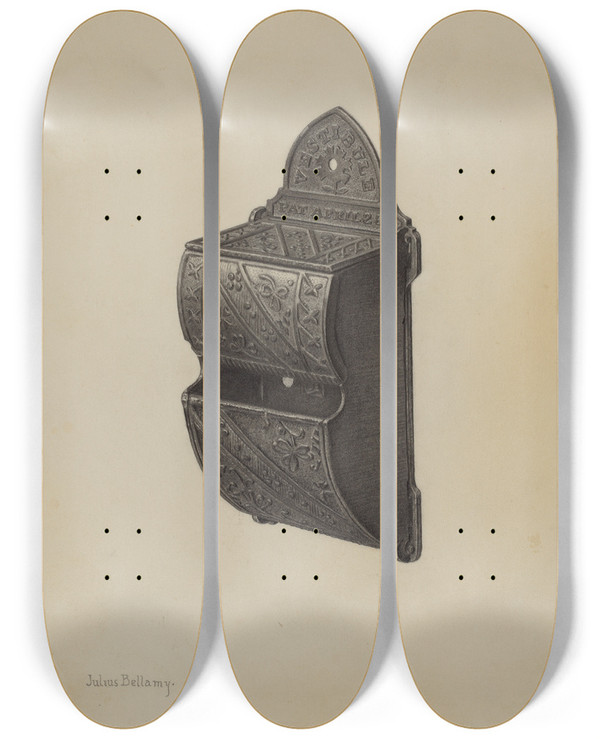Triptych art skateboard deck of Julius Bellamy Match Holder by Julius Bellamy