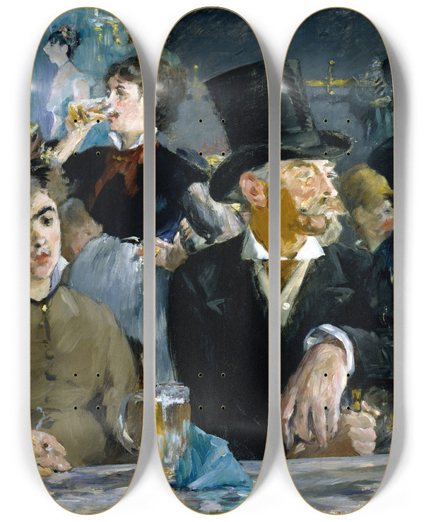 Triptych art skateboard deck of Douard Manet At The Caf by douard Manet (1832-1883)
