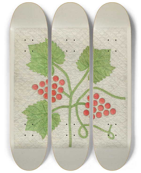 Triptych art skateboard deck of Cora Parker Quilt Grape Pattern by Cora Parker