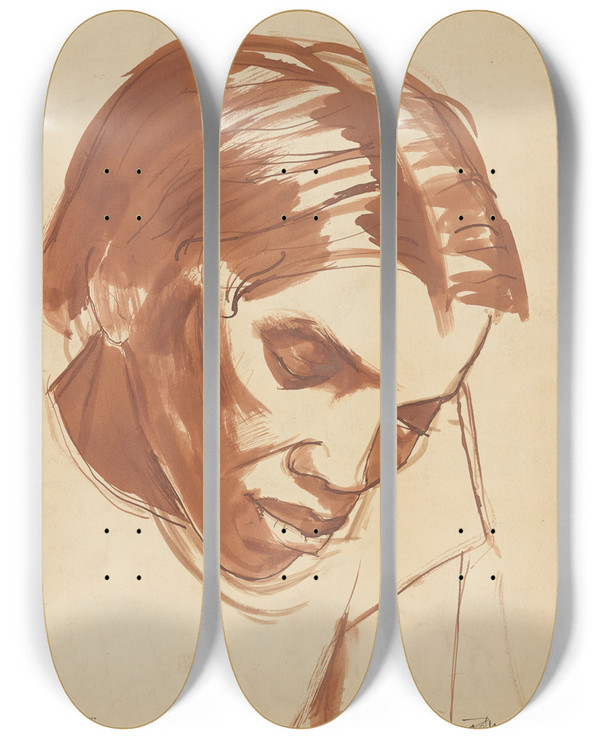 Triptych art skateboard deck of Blanche Grambs Portrait_2 by Blanche Grambs (1916-2010)