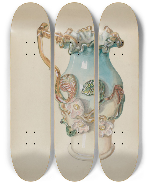 Triptych art skateboard deck of Robert Stewart Ornamental Blue Pitcher by Robert Stewart (20-)