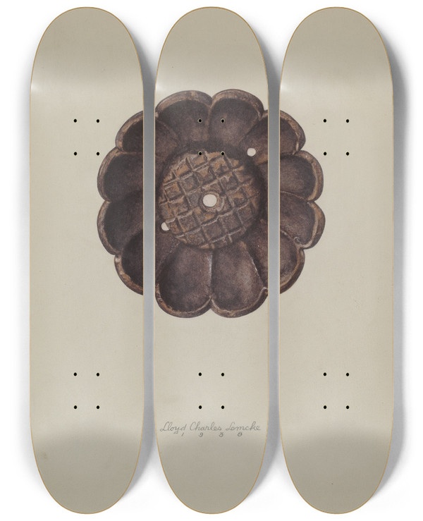 Triptych art skateboard deck of Lloyd Charles Lemcke Rosette by Lloyd Charles Lemcke