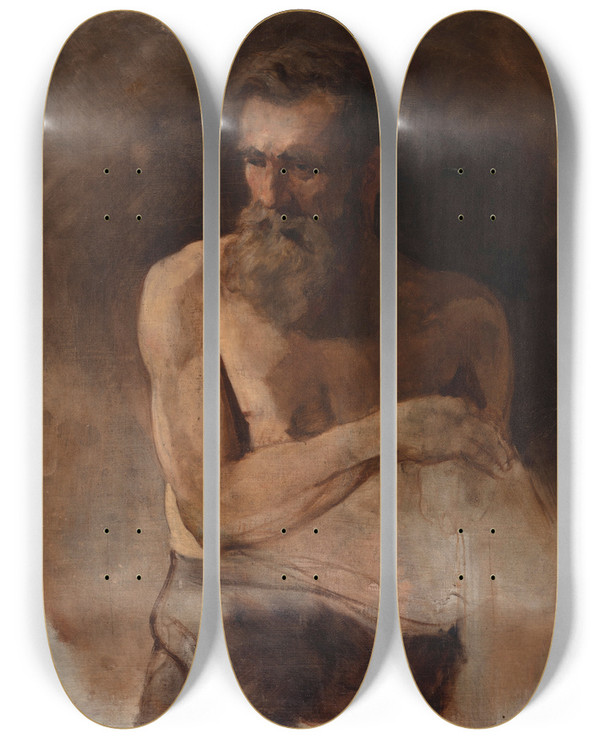 Triptych art skateboard deck of James Ensor Old Man_1 by James Ensor (1860-1949)