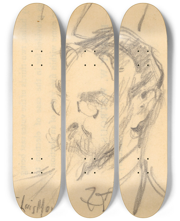 Triptych art skateboard deck of Francis Luis Mora John White Alexander by Francis Luis Mora (1874-1940)