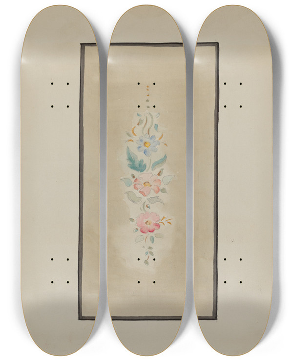 Triptych art skateboard deck of Blanche Waterbury Panel From Hall Lantern_3 by Blanche Waterbury