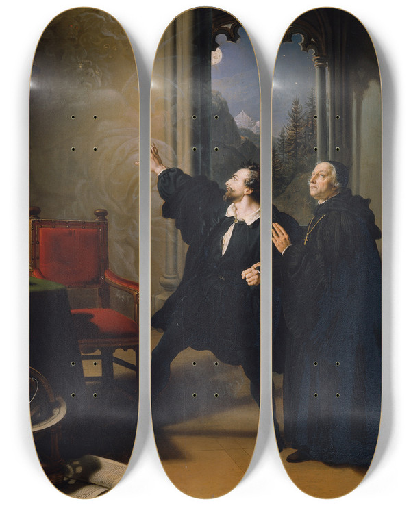 Triptych art skateboard deck of Johann Peter Krafft Manfreds Sterbestunde by Johann Peter Krafft (1780-1856)