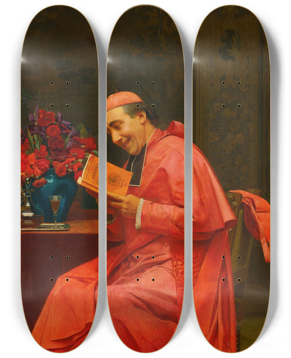 Triptych art skateboard deck of Jehan Georges Vibert An Amusing Read by Jehan Georges Vibert (1840-1902)