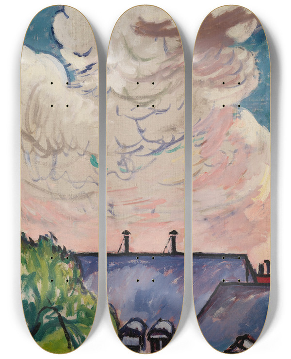 Triptych art skateboard deck of Henry Lyman Saen Clouds by Henry Lyman Saen (1875-1918)