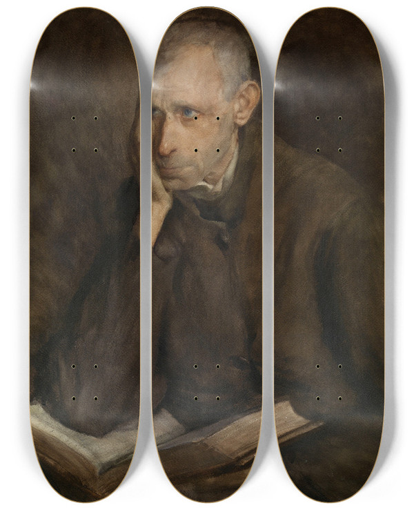 Triptych art skateboard deck of Pierre Jacques Dierckx Lost In Thought by Pierre Jacques Dierckx (1854-1947)