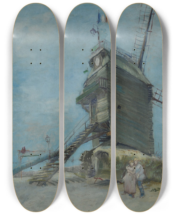 Triptych art skateboard deck of Vincent Van Gogh Le Moulin De La Galette by Vincent van Gogh (1853-1890)