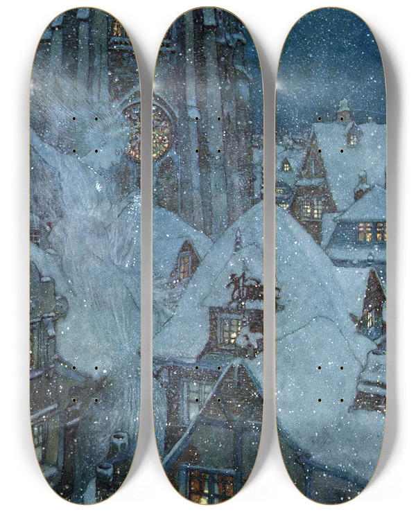 Triptych art skateboard deck of Edmund Dulac The Snow Queen Pl 2 by Edmund Dulac (1882-1953)