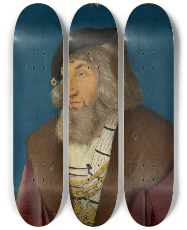 Triptych art skateboard deck of Hans Baldung Portrait Of A Man by Hans Baldung (1484-1545)